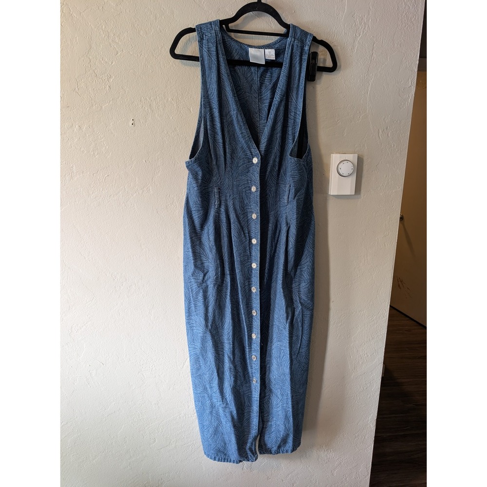 Vintage Christopher & Banks Dress 12 Blue Cotton Button Front Maxi Boho 90s